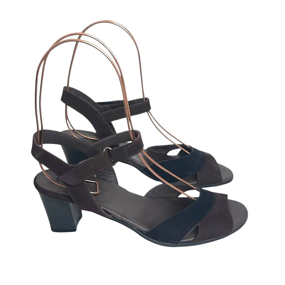 Arche Block Heel Sandal Suede Brown Black 7